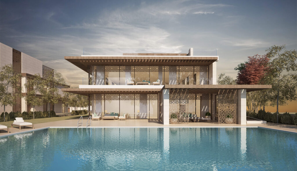 HPL natural wood veneer cladding façade in UAE by Obras International