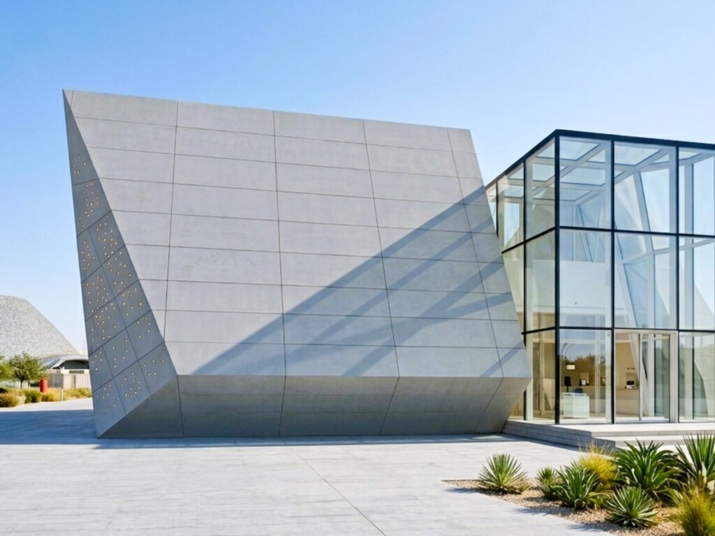 Bassam Freiha Art Foundation fibre cement façade EQUITONE tectiva ventilated façade Abu Dhabi
