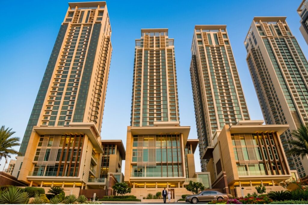 Dubai high-rise façade detailing showing cladding system designed for extreme climate and fire safety compliance
