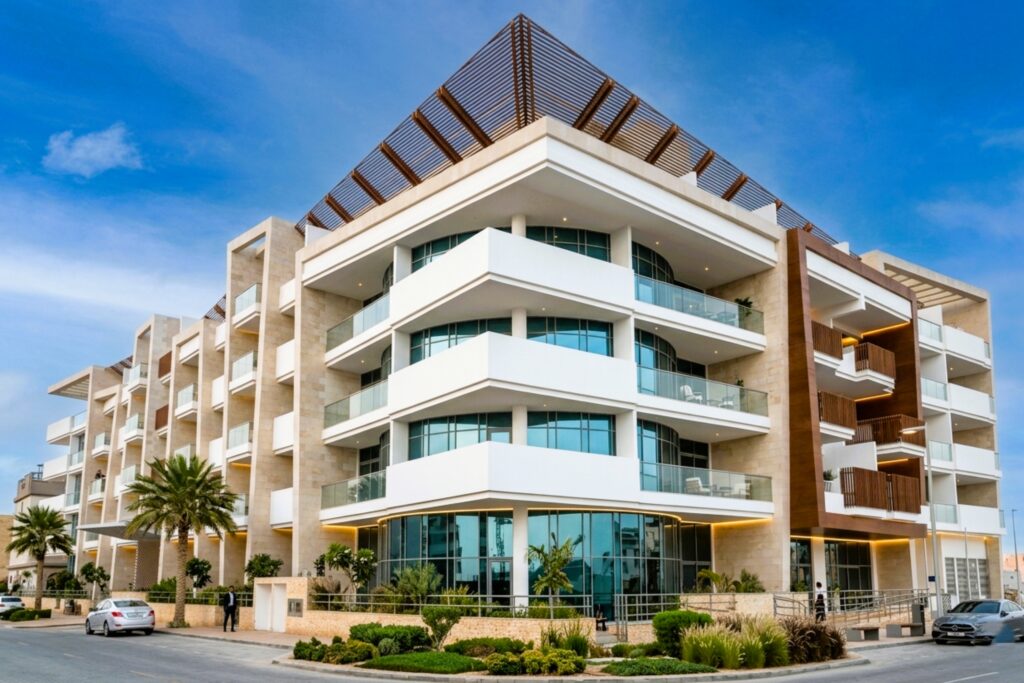 Repeated cladding modules aligned with windows across a UAE residential development