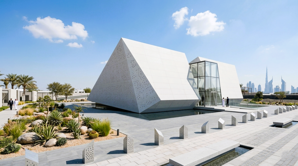 Bassam Freiha Art Foundation Abu Dhabi featuring Equitone Tectiva ventilated fibre cement façade on Saadiyat Island