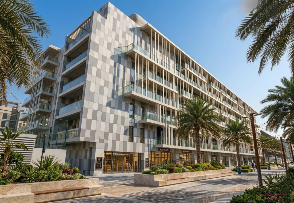 Aluminium vs Porcelain Façade Cladding in UAE High-Rise Projects 2026 showing modern Dubai skyline façades