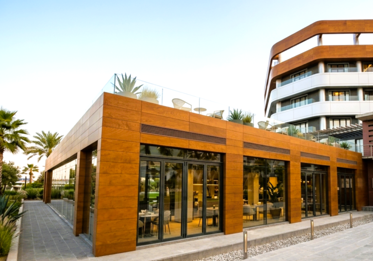 HPL wood cladding panels for exterior facade in UAE climate