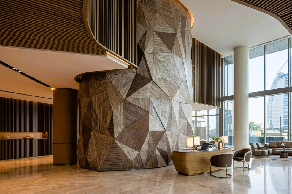 Interior cladding and design solutions in UAE engineered for modern building interiors, enhancing durability and aesthetics in GCC architectural projects.