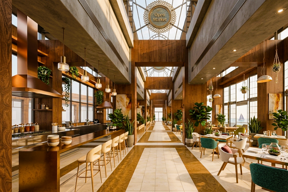 Interior solutions in UAE featuring architectural wall and ceiling systems designed for modern commercial, hospitality, and corporate interiors across GCC projects.