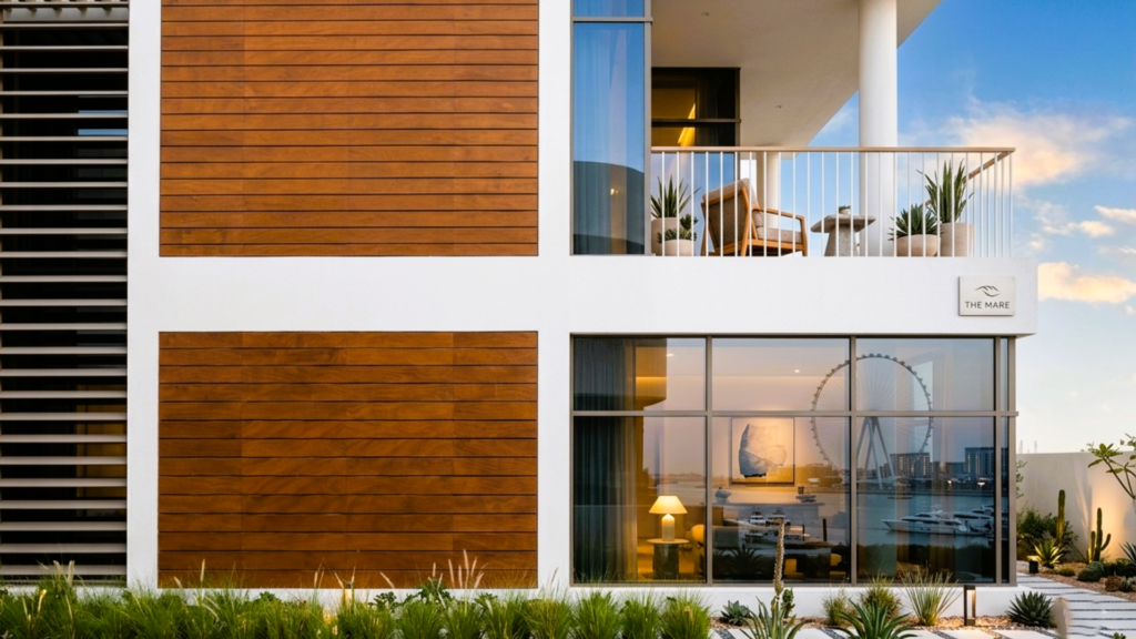PARKLEX PRODEMA natural wood exterior cladding supplied by OBRAS International for Palm Jumeirah Villa Dubai
