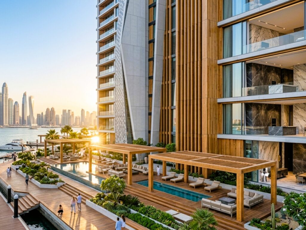 Exterior cladding material samples selected for heat and UV resistance in Dubai