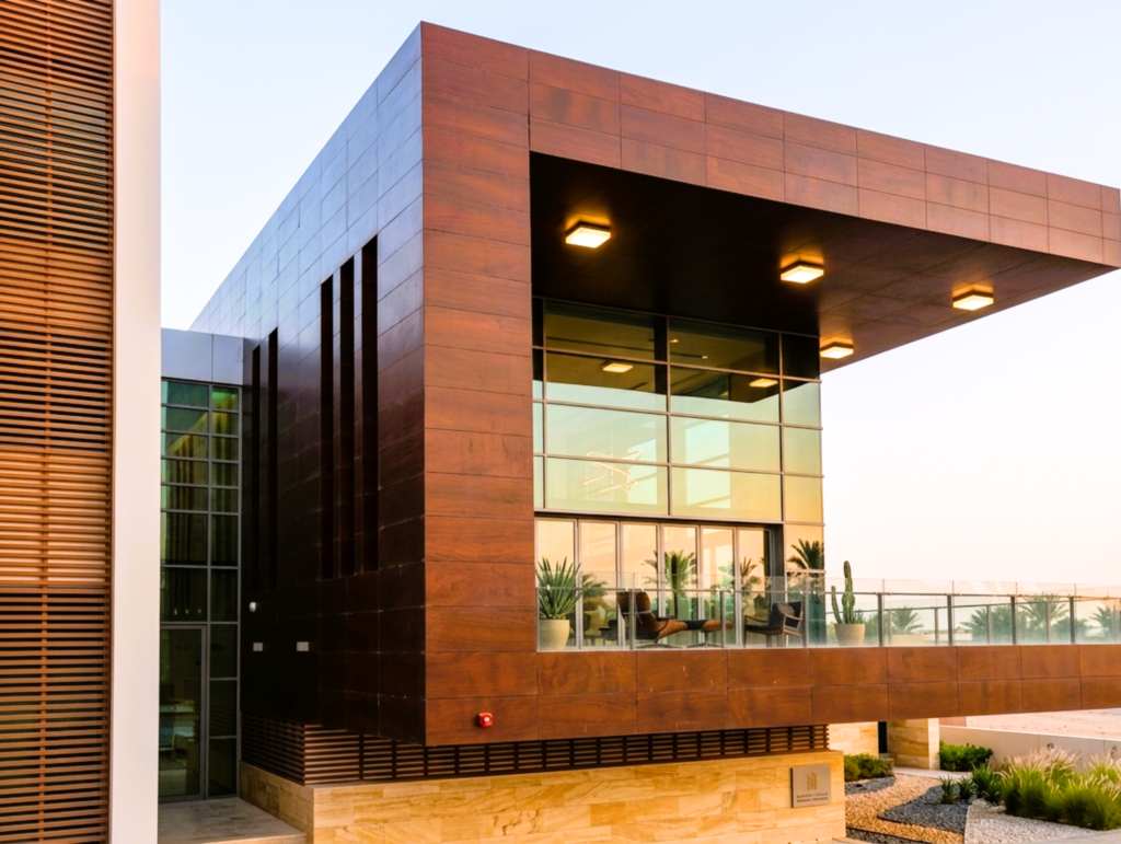 composite wood facade GCC villa exterior Dubai