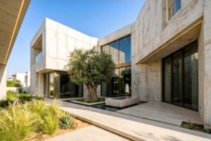 Luxury villa in Dubai featuring TECHLAM sintered stone cladding installed on a ventilated façade system for superior durability and modern architectural design