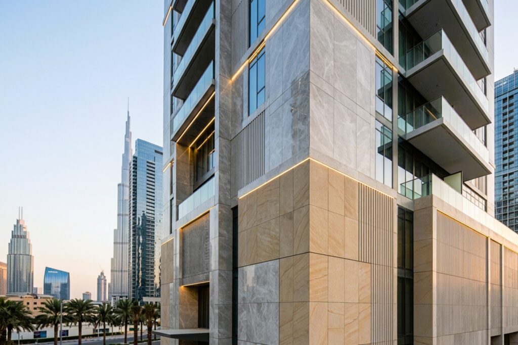 Fibre cement, porcelain, terracotta, wood and WPC façade samples compared for GCC projects